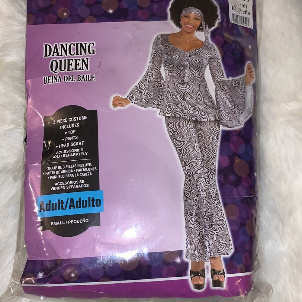NEW DANCING QUEEN Black White 70s Disco Halloween Costume Size Small (2 - 4) - Picture 2 of 9